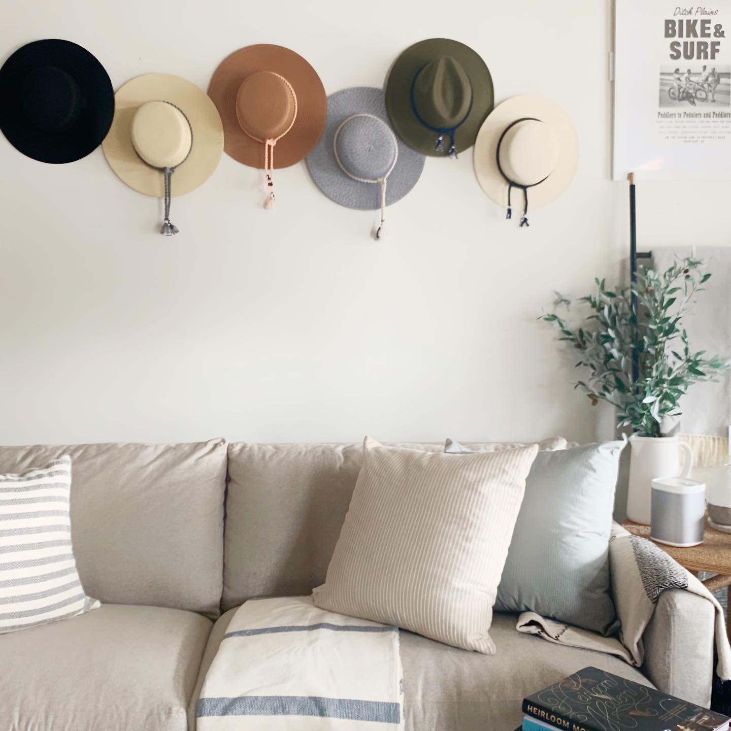 Hats above a couch