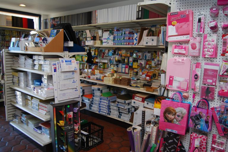 Office and school supplies in a store