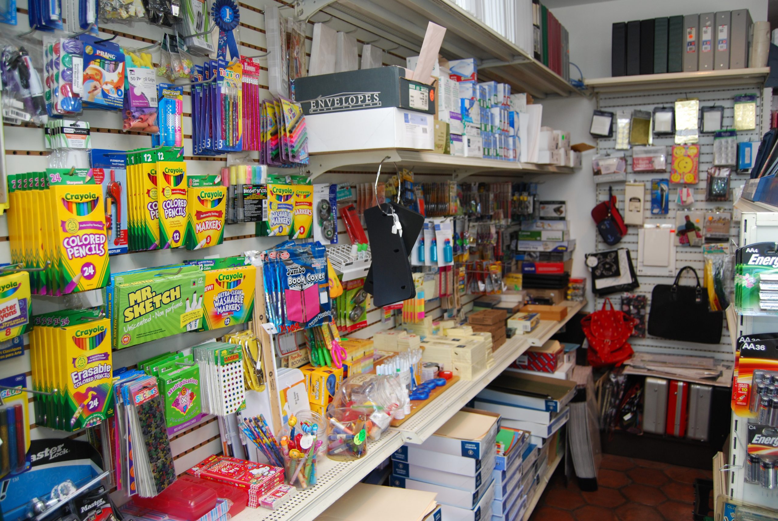 Office and school supplies in a store